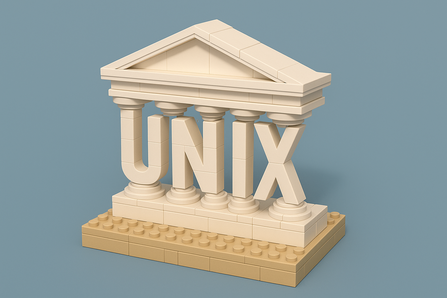 LEGO temple with UNIX pillars representing Unix as a solid foundation